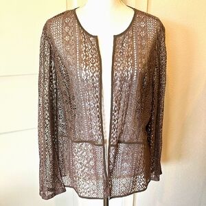 Elegant Shimmer Chico's Traveler Brown/Tan Lace Cardigan Sz 3